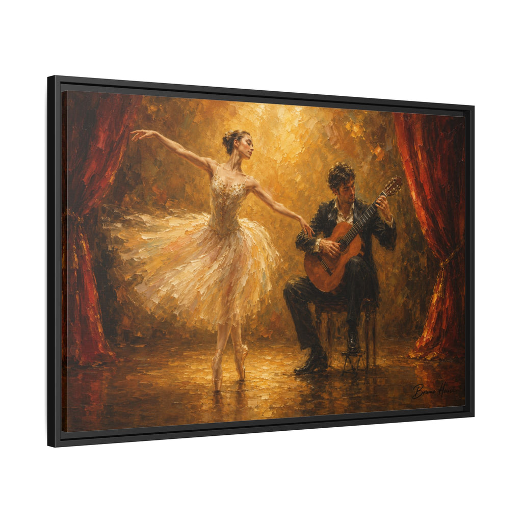 Ballet Dancer & Guitarist Framed Canvas Wall Art — Oil-Style Performance Print