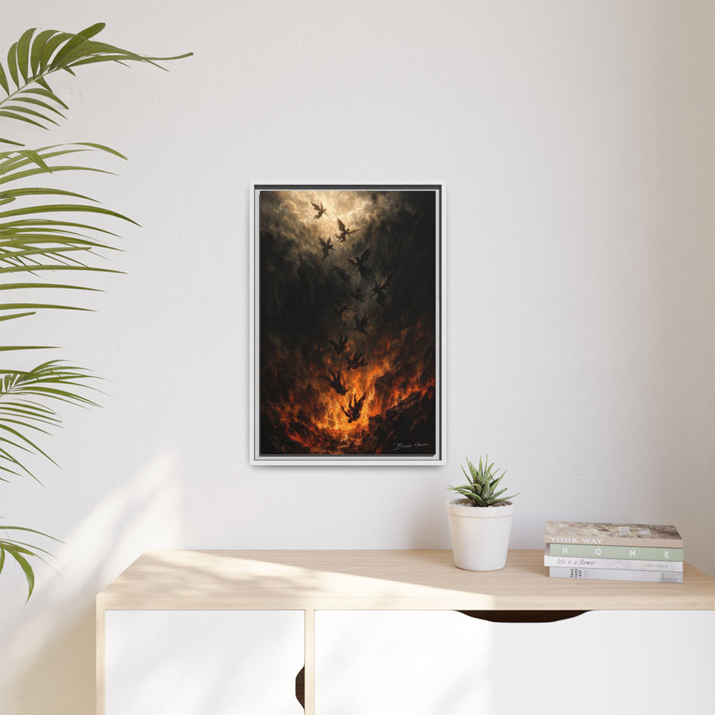 Falling Angels Matte Framed Canvas Print — Dark Fantasy Wall Art