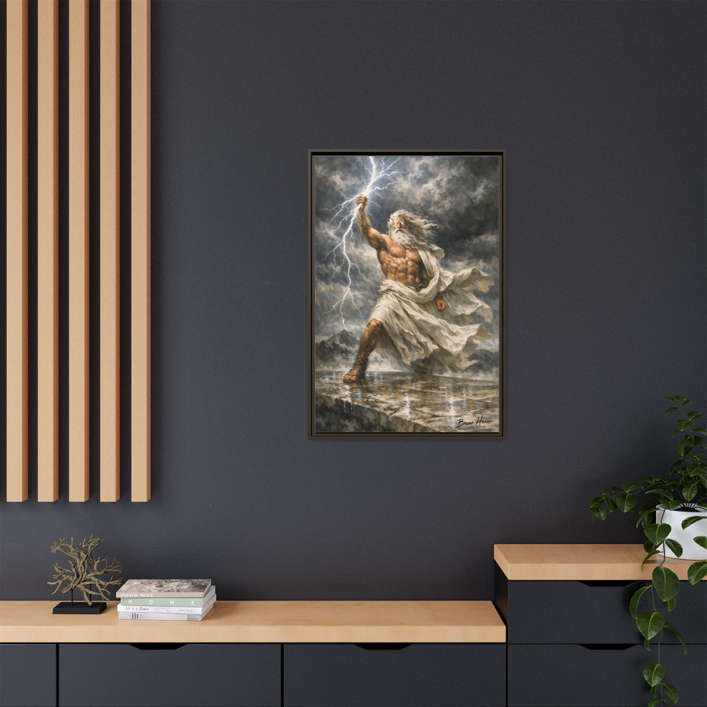 Framed Matte Canvas - Zeus Lightning God Wall Art