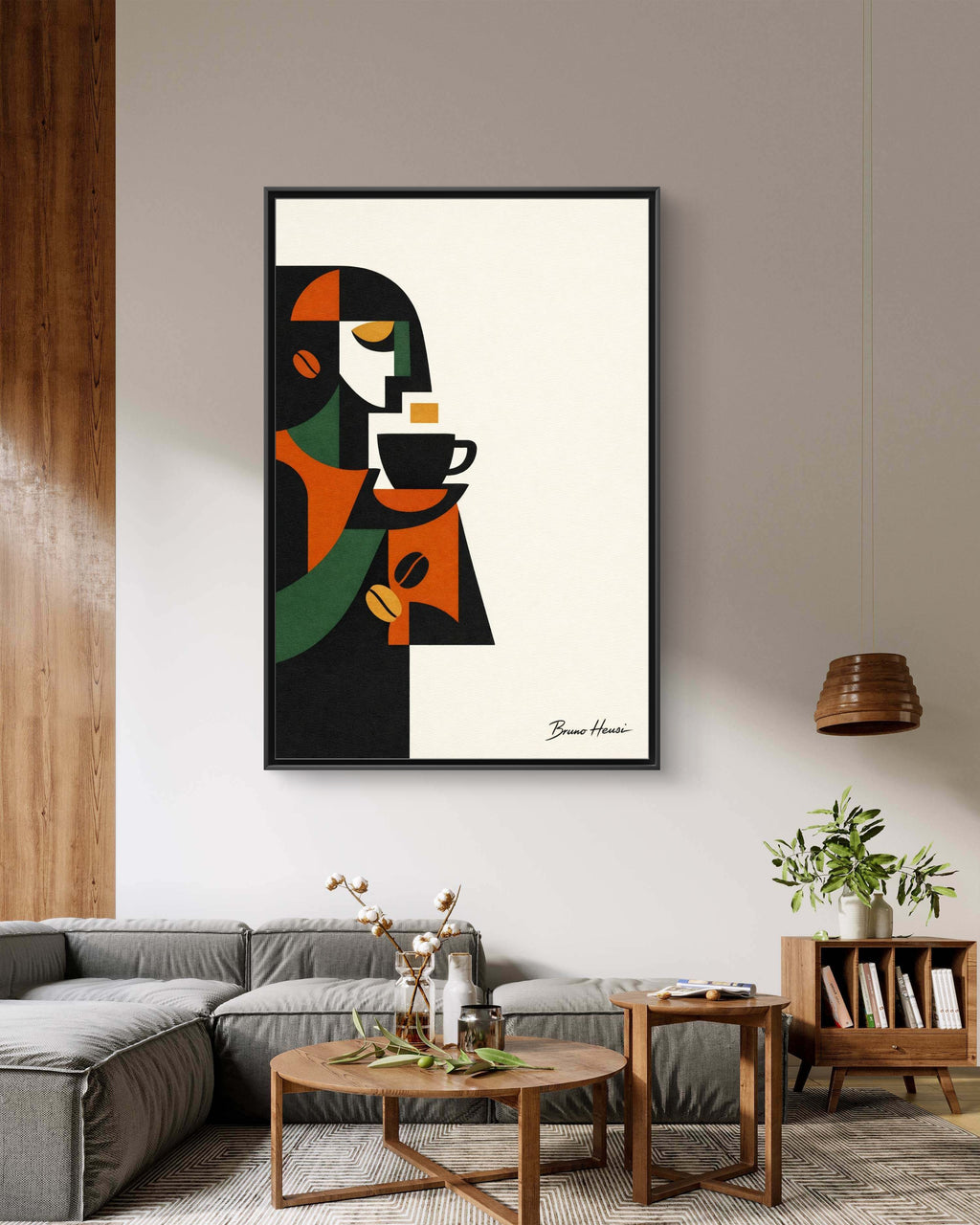 Abstract Coffee Drinker Framed Canvas Print — Modern Café Wall Art