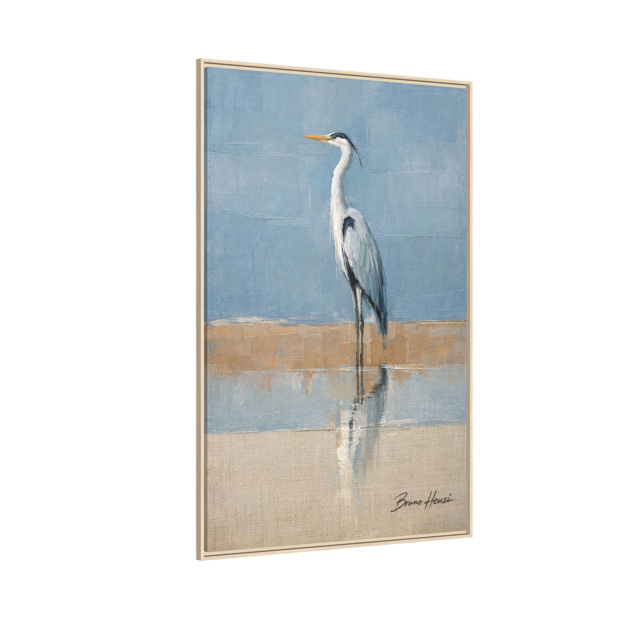 Framed Heron Canvas Art – Coastal Shorebird Wall Decor