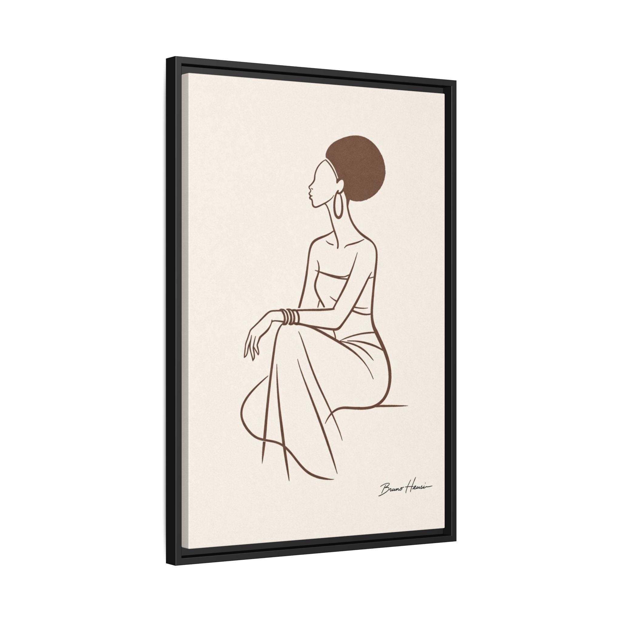 Elegant Minimalist Line Art Woman — Framed Matte Canvas Wall Art