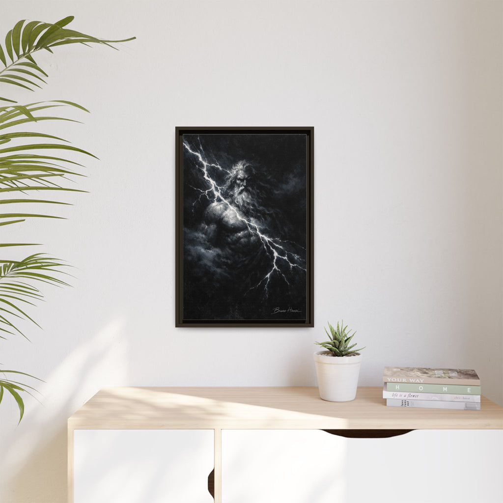 Zeus Lightning God Framed Canvas Wall Art — Stormy Mythology Print
