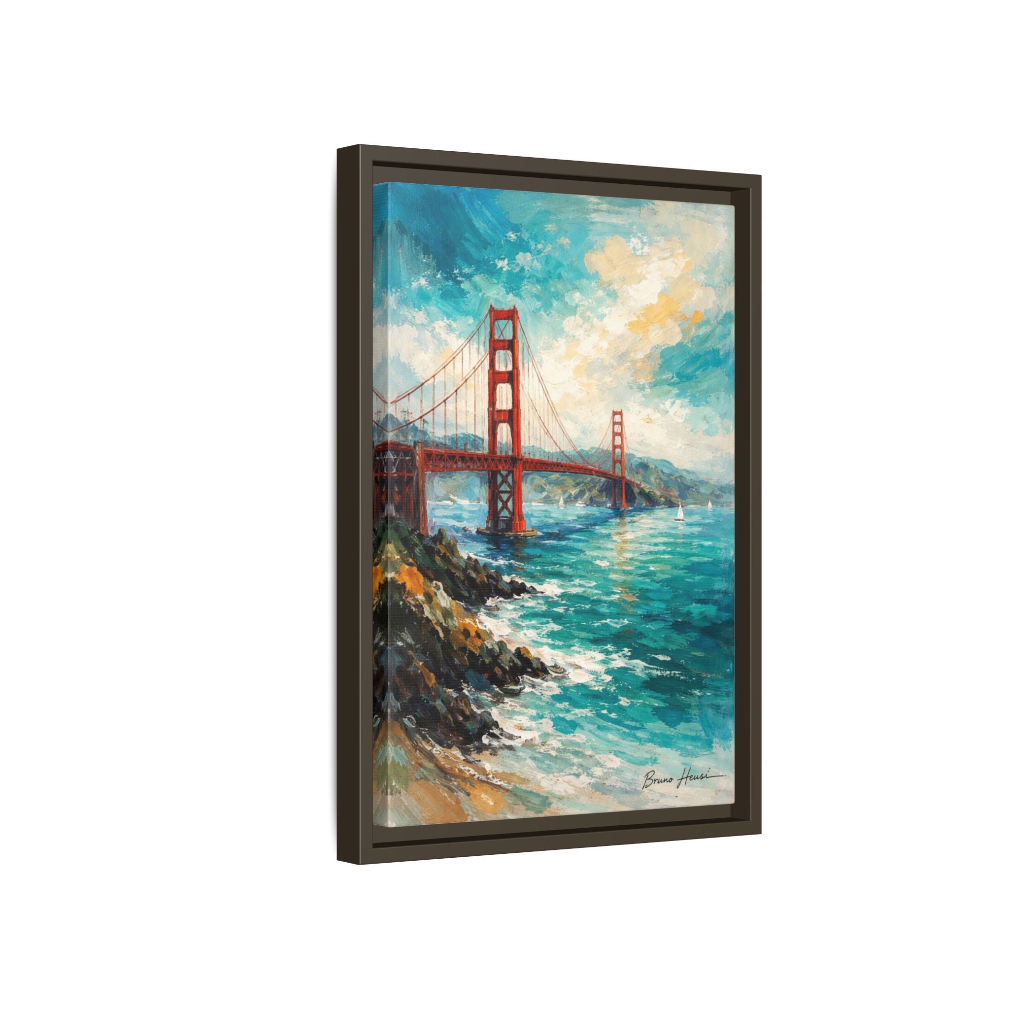 Golden Gate Bridge Seascape Matte Canvas Framed Wall Art