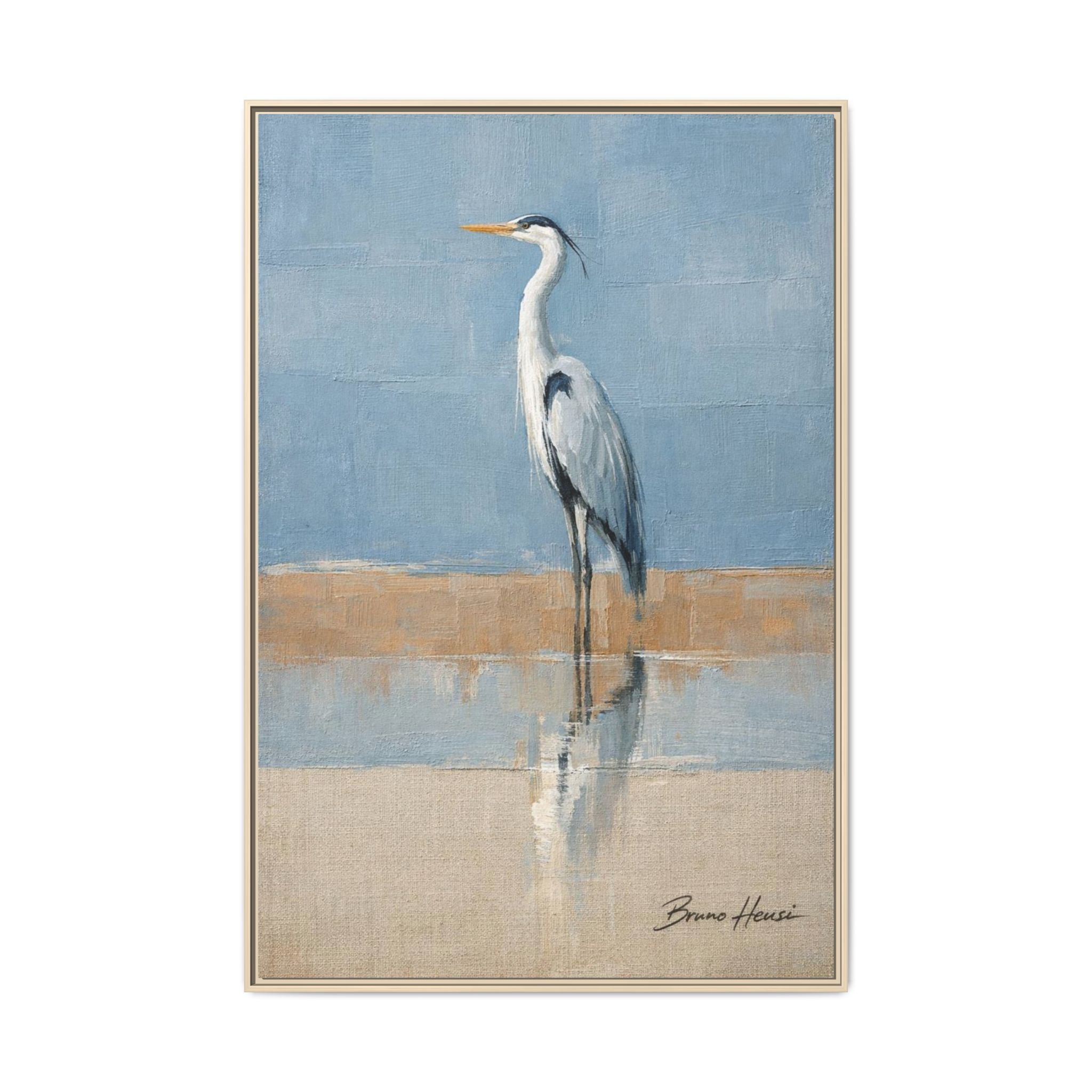 Framed Heron Canvas Art – Coastal Shorebird Wall Decor