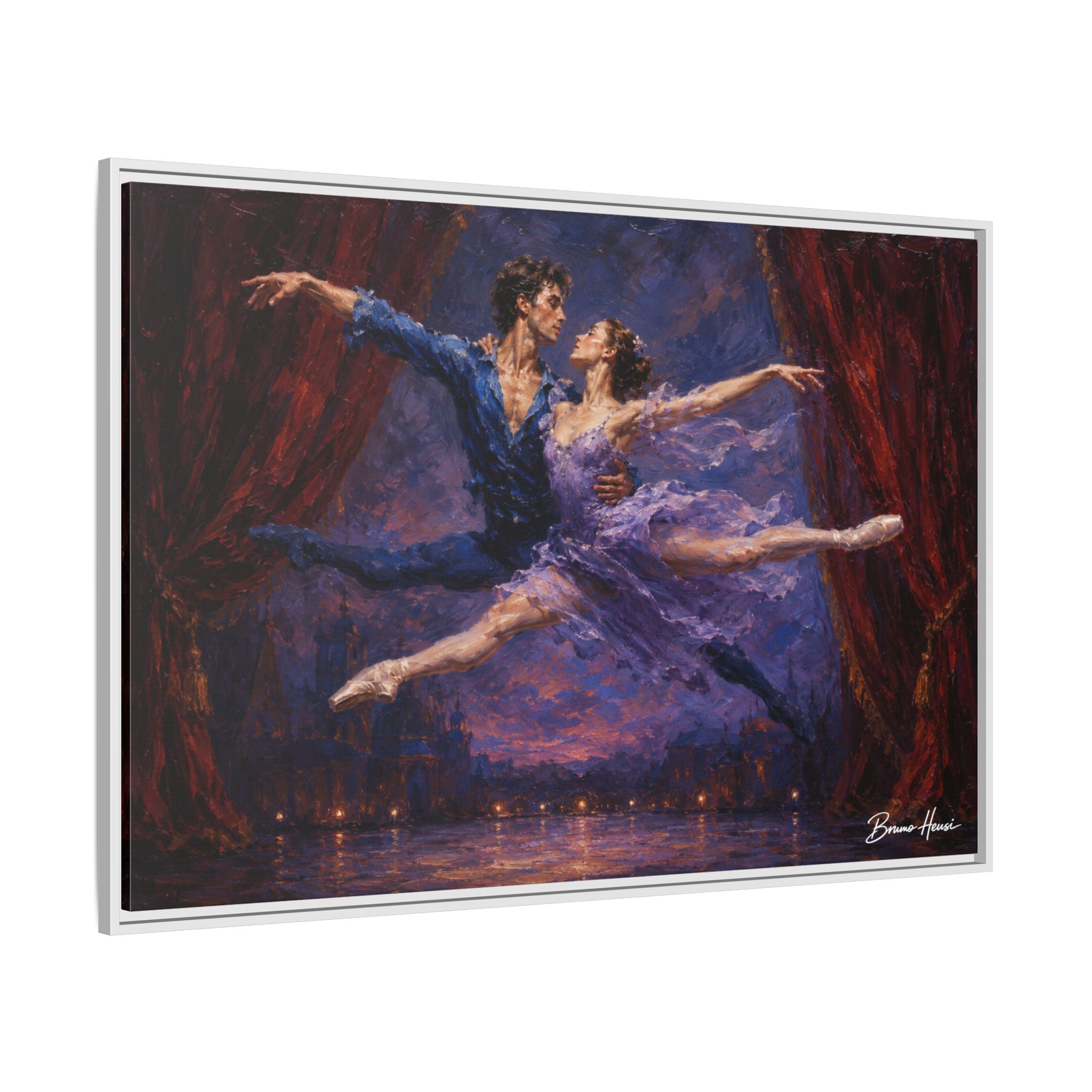 Framed Ballet Canvas Print — Romantic Dancing Couple Wall Art
