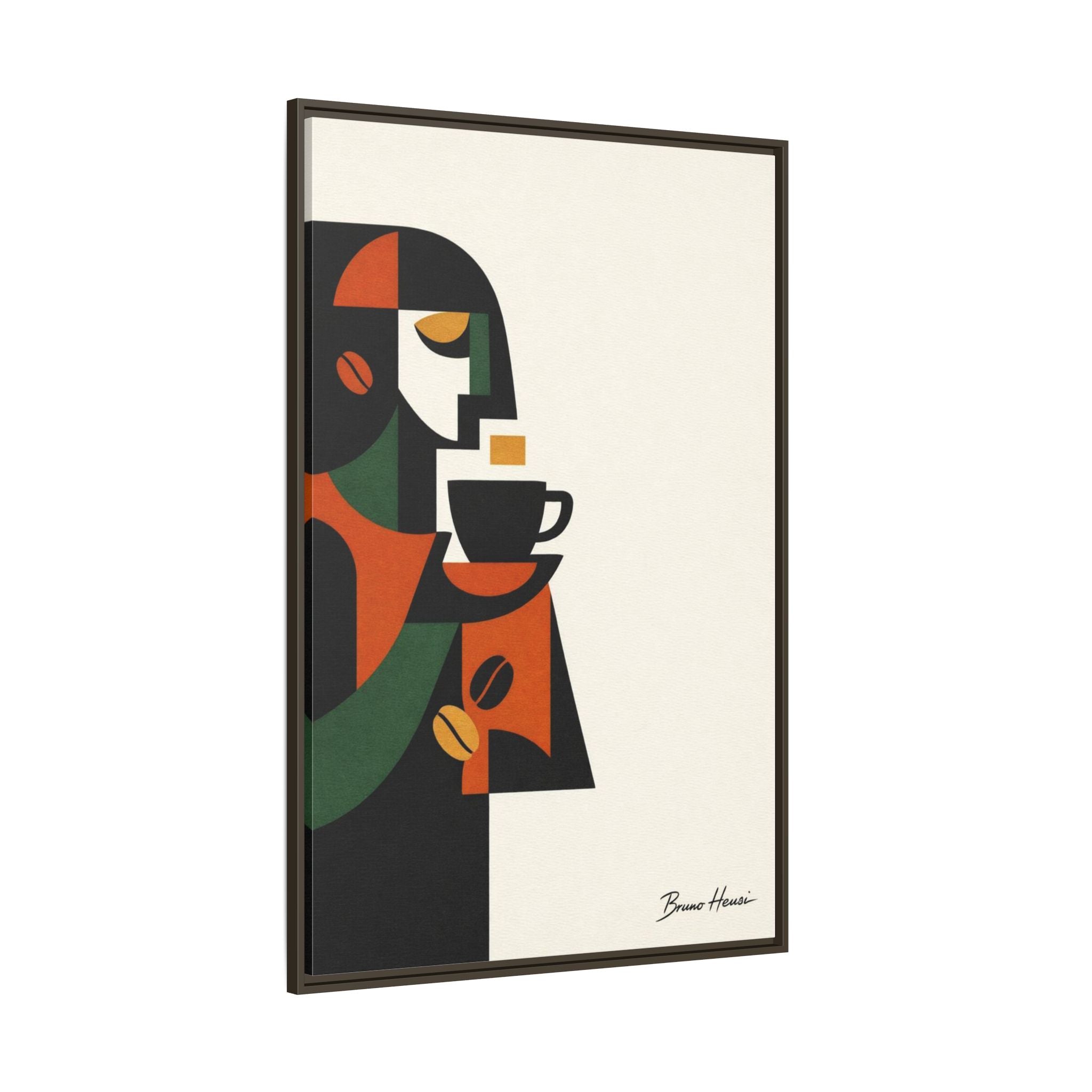 Abstract Coffee Drinker Framed Canvas Print — Modern Café Wall Art