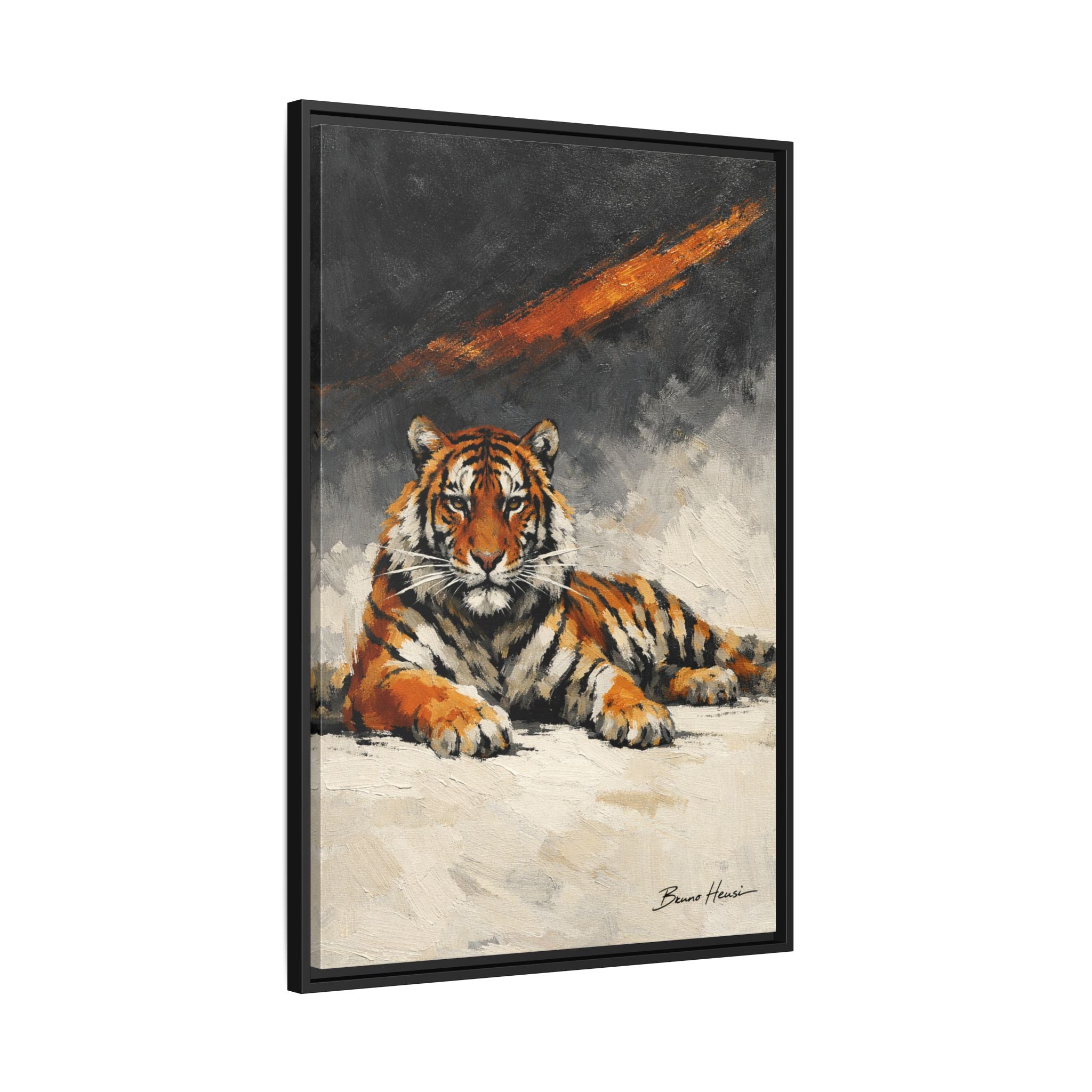 Framed Tiger Canvas Wall Art — Majestic Orange & Gray Matte Print