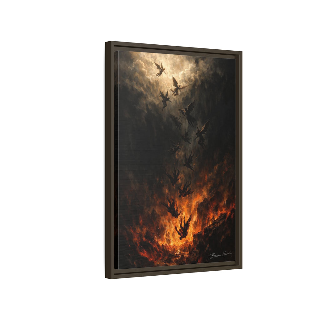 Falling Angels Matte Framed Canvas Print — Dark Fantasy Wall Art