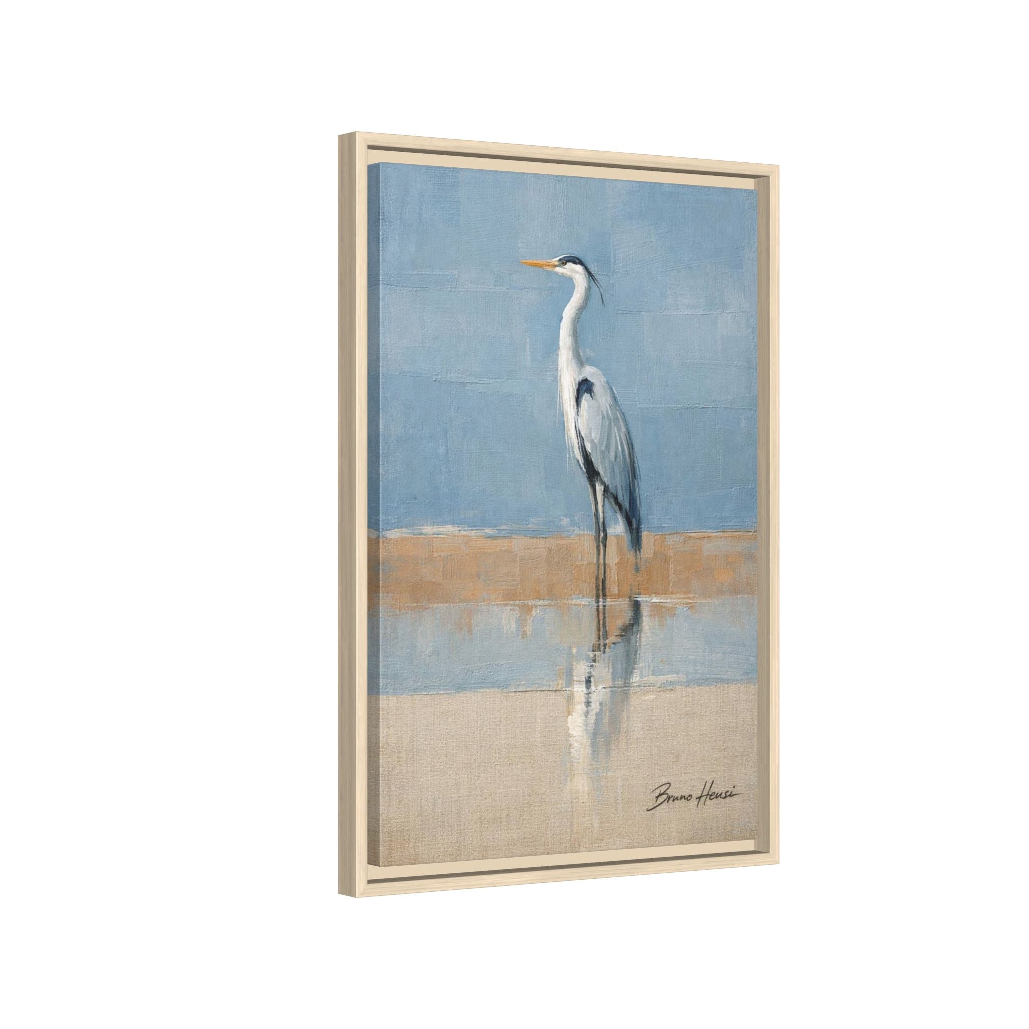 Framed Heron Canvas Art – Coastal Shorebird Wall Decor