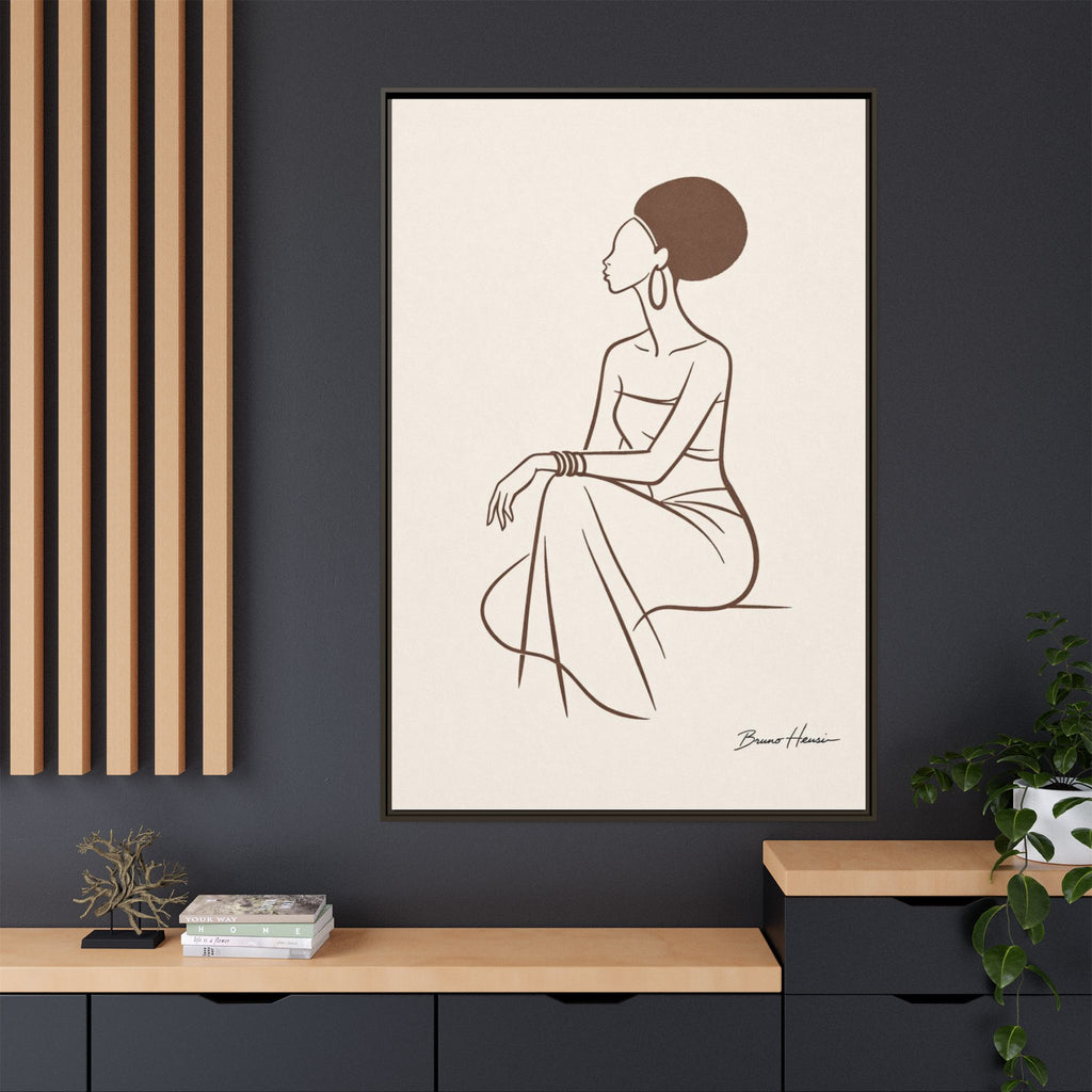 Elegant Minimalist Line Art Woman — Framed Matte Canvas Wall Art
