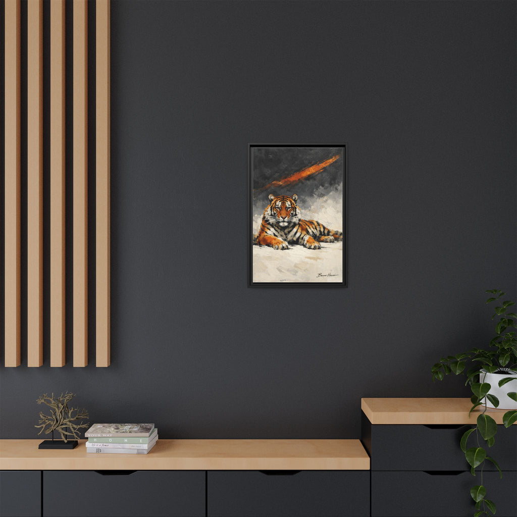 Framed Tiger Canvas Wall Art — Majestic Orange & Gray Matte Print