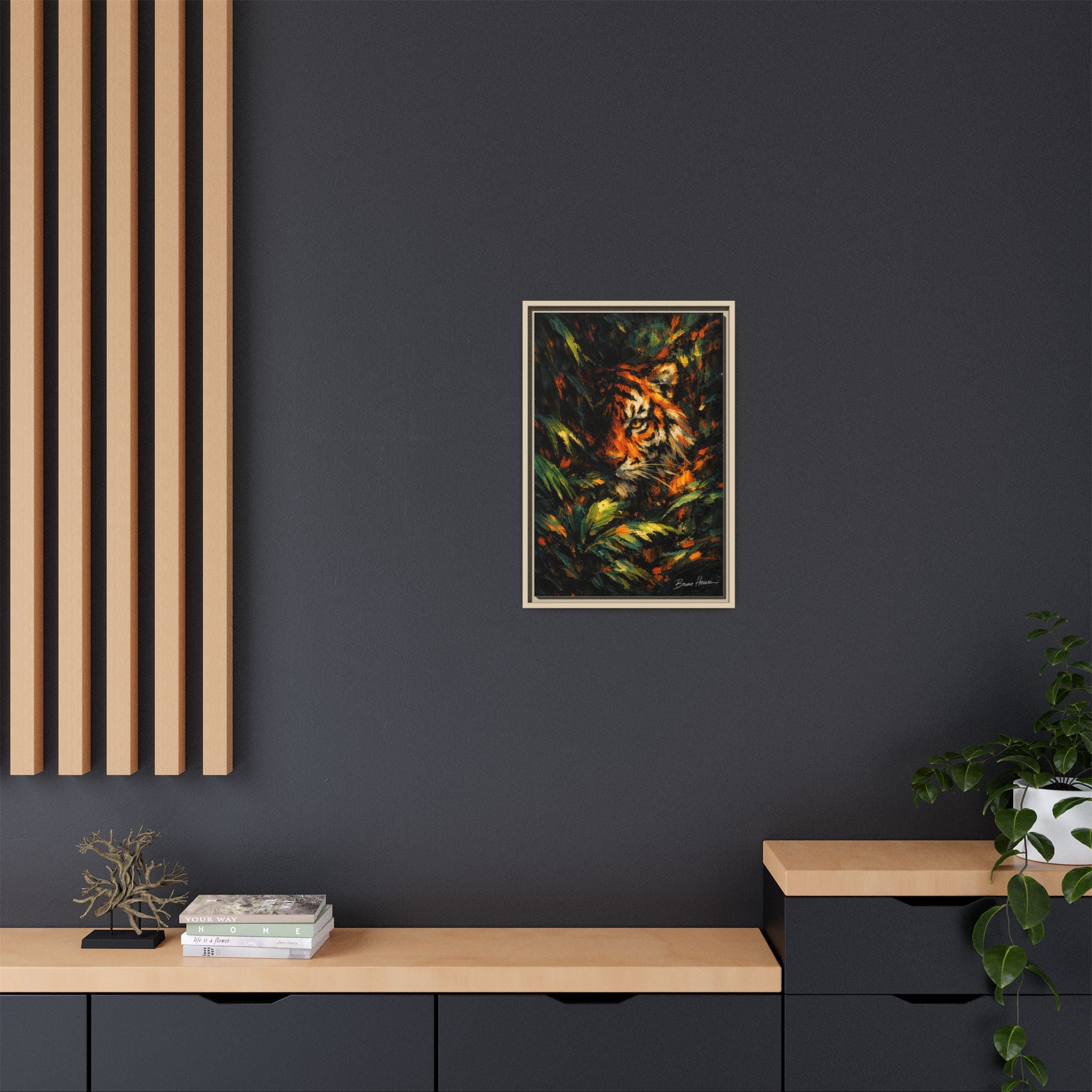 Framed Matte Canvas - Vibrant Tiger Jungle Print