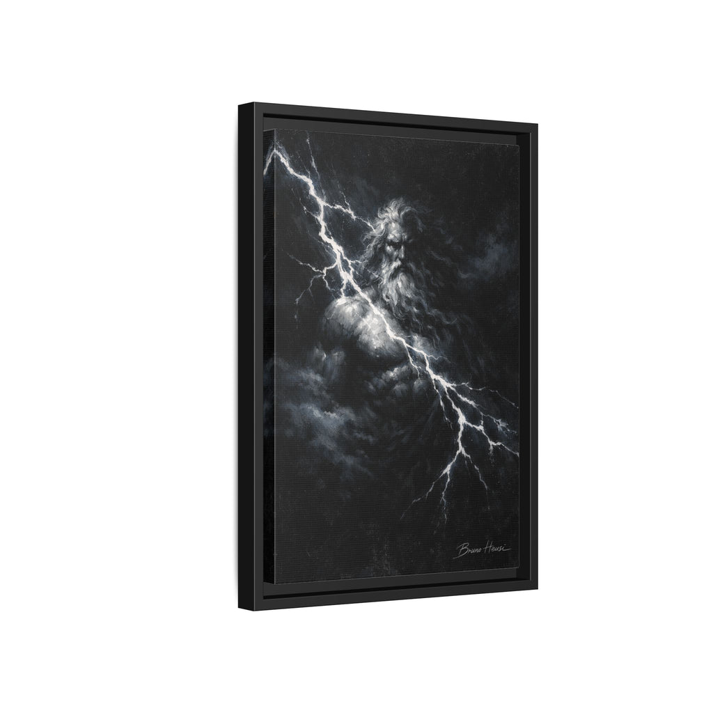 Zeus Lightning God Framed Canvas Wall Art — Stormy Mythology Print