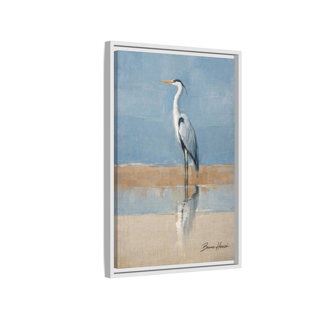 Framed Heron Canvas Art – Coastal Shorebird Wall Decor