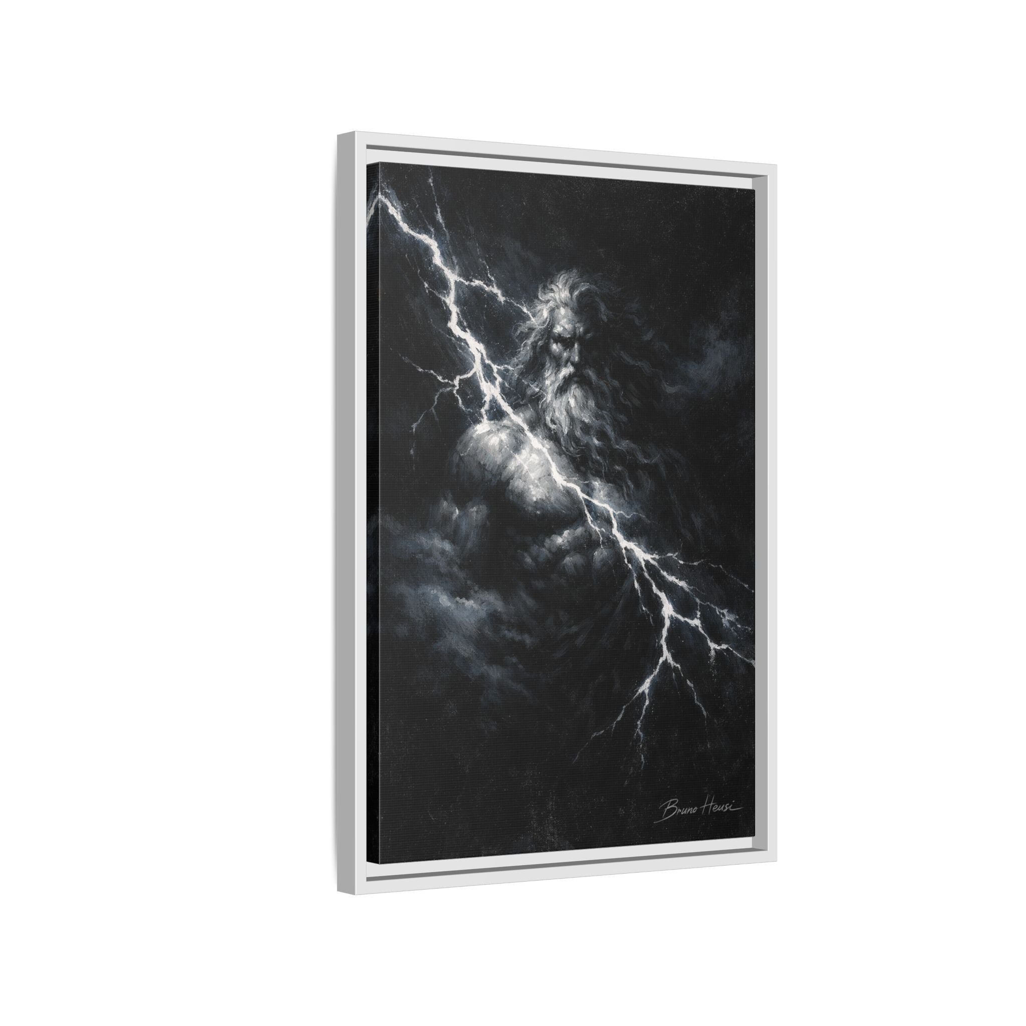 Zeus Lightning God Framed Canvas Wall Art — Stormy Mythology Print