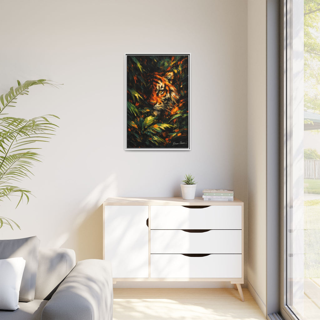 Framed Matte Canvas - Vibrant Tiger Jungle Print