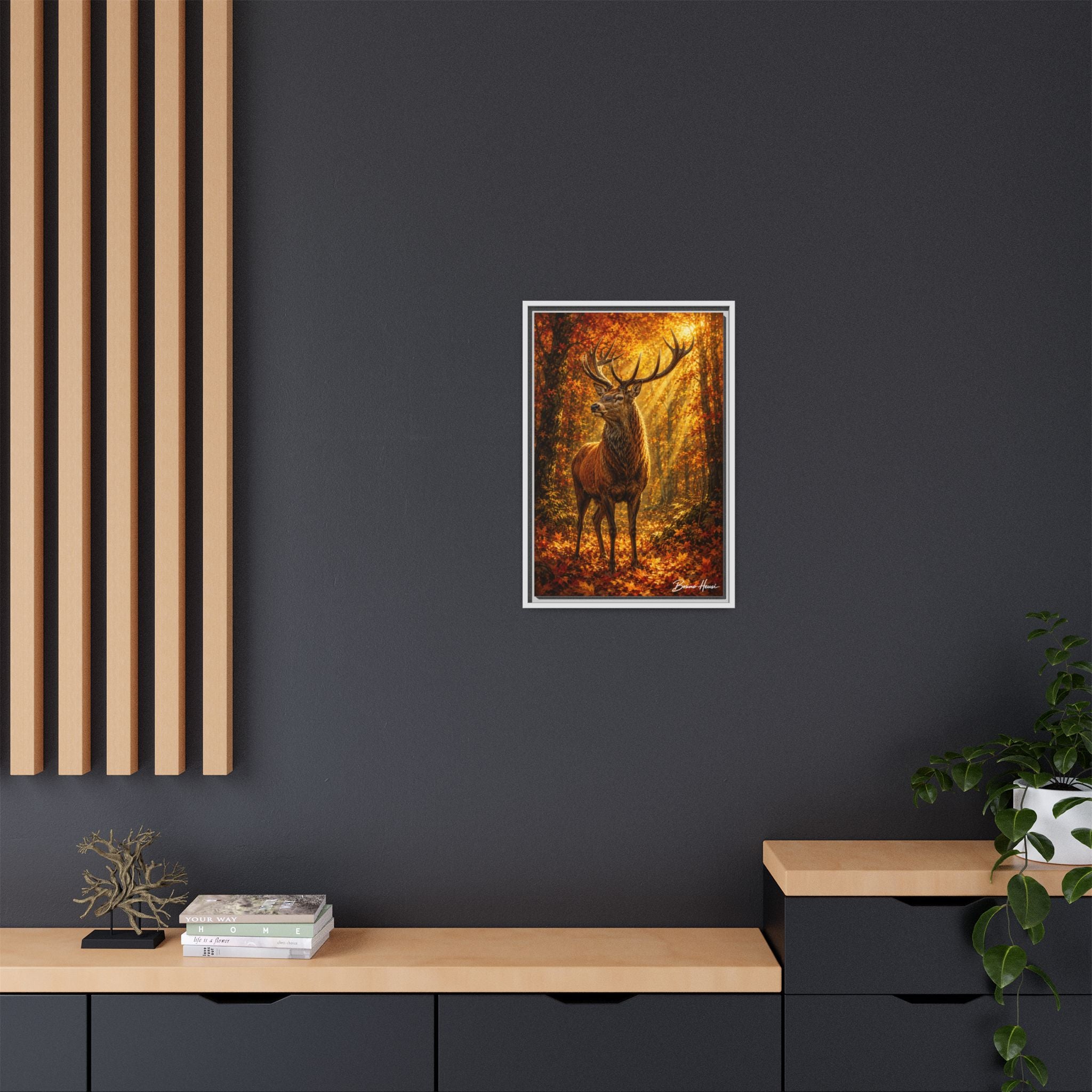 Majestic Stag Framed Canvas Wall Art — Autumn Forest Matte Print