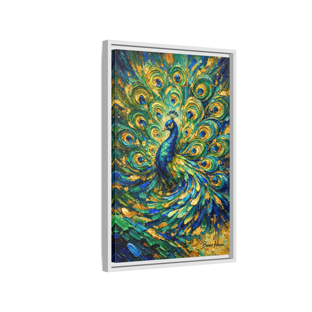 Peacock Oil-Style Framed Canvas Wall Art — Vibrant Blue & Gold Peacock Painting