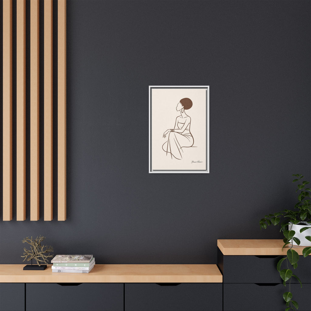 Elegant Minimalist Line Art Woman — Framed Matte Canvas Wall Art