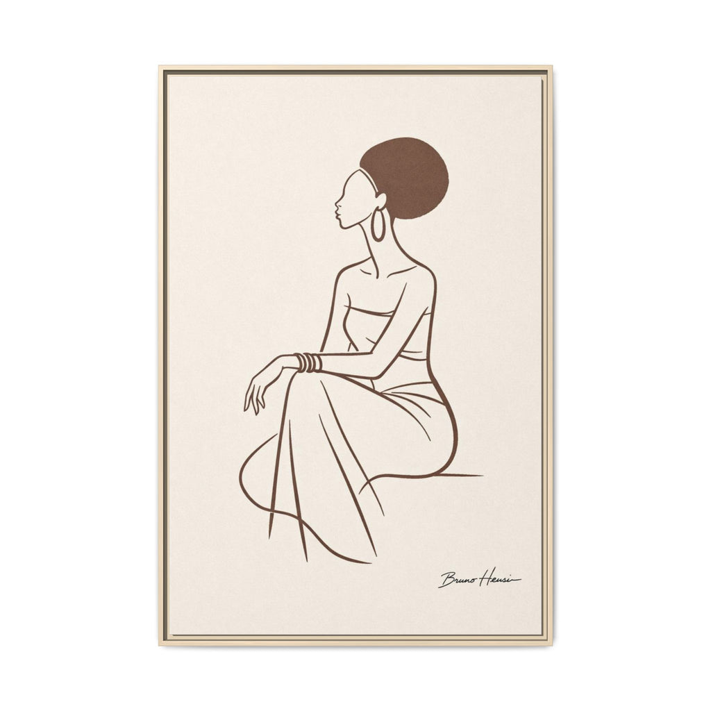Elegant Minimalist Line Art Woman — Framed Matte Canvas Wall Art