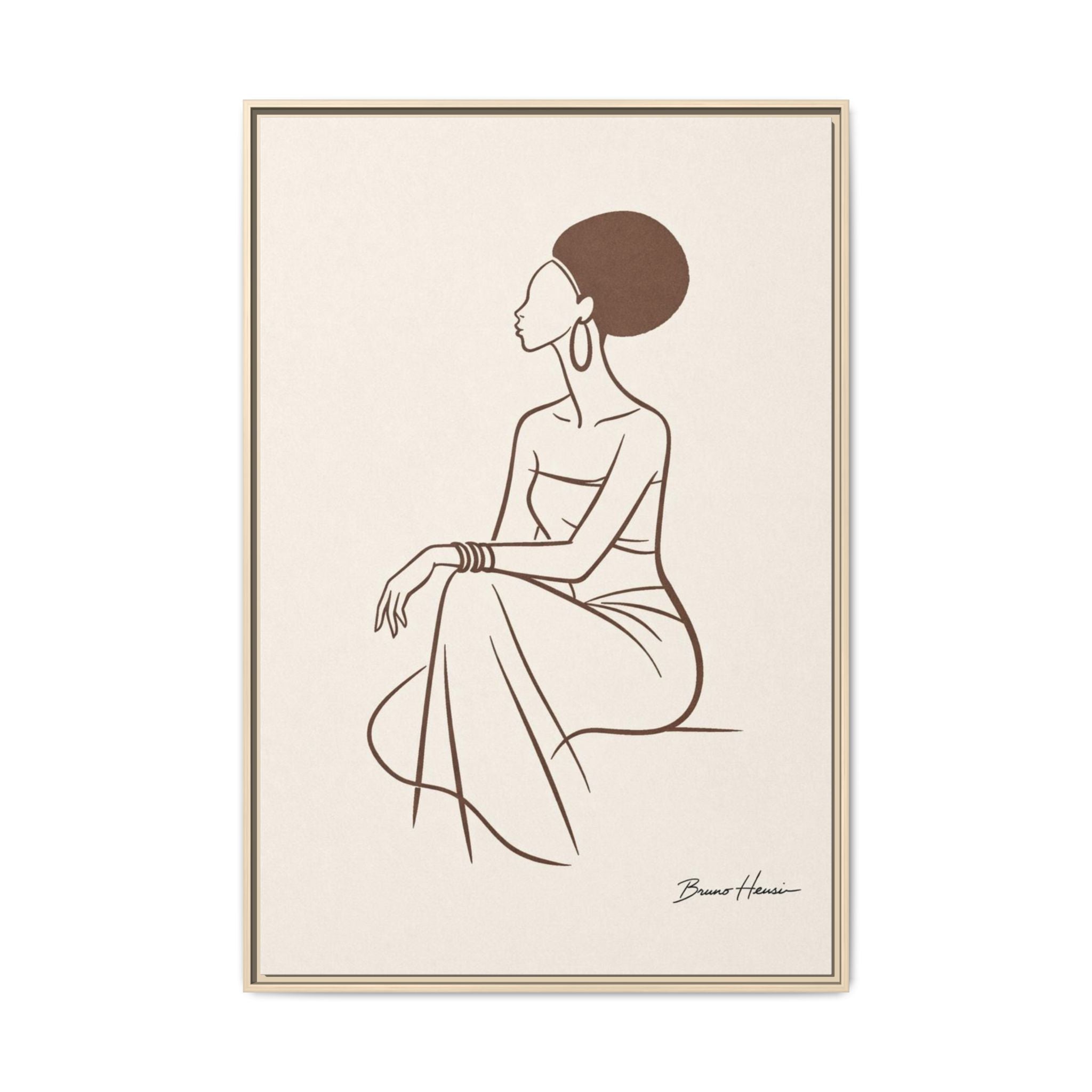 Elegant Minimalist Line Art Woman — Framed Matte Canvas Wall Art
