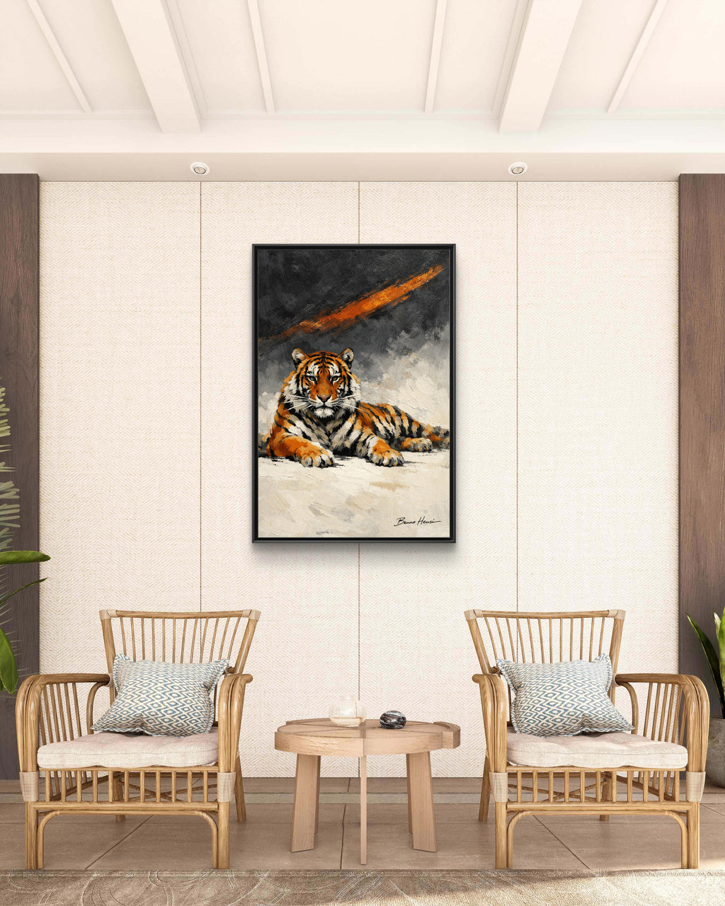 Framed Tiger Canvas Wall Art — Majestic Orange & Gray Matte Print
