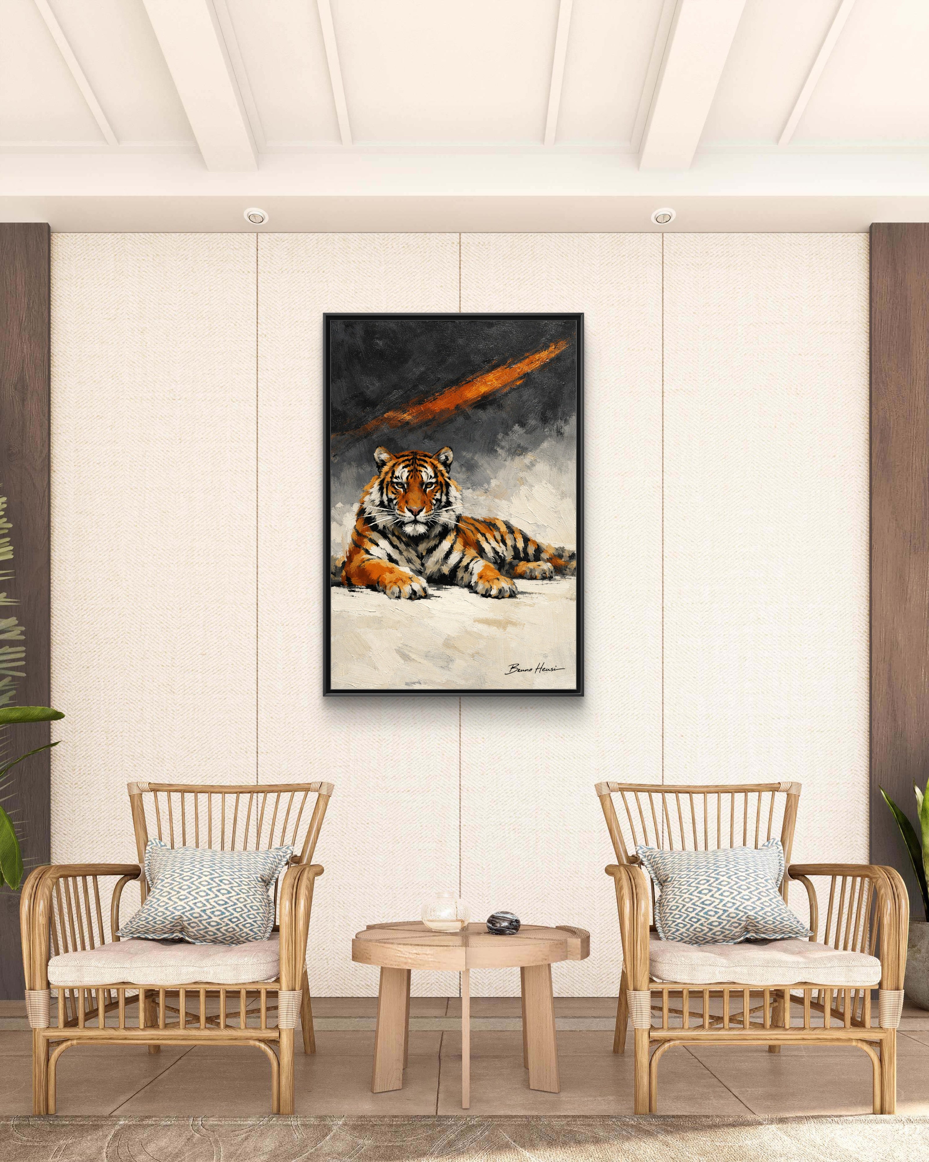 Framed Tiger Canvas Wall Art — Majestic Orange & Gray Matte Print