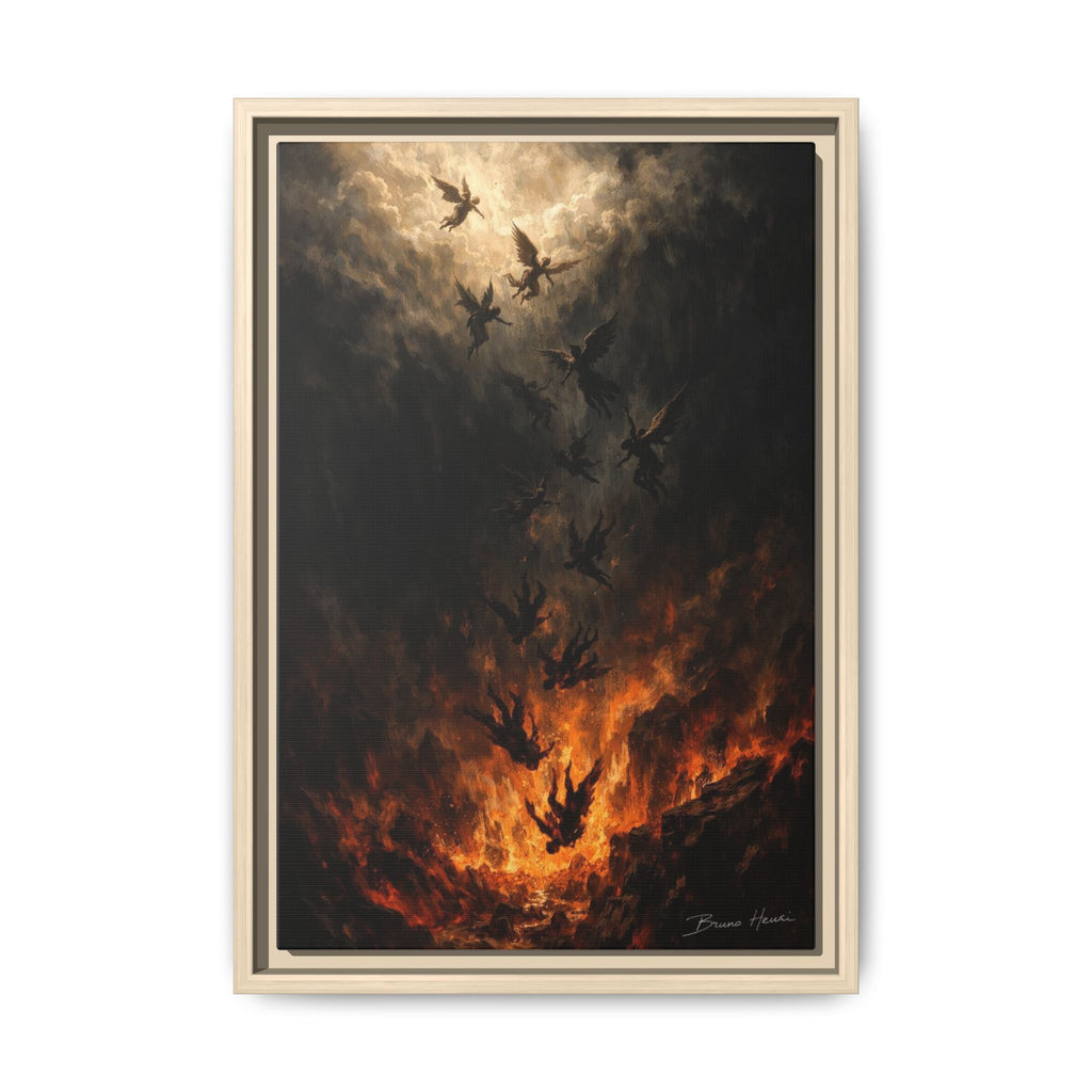 Falling Angels Matte Framed Canvas Print — Dark Fantasy Wall Art