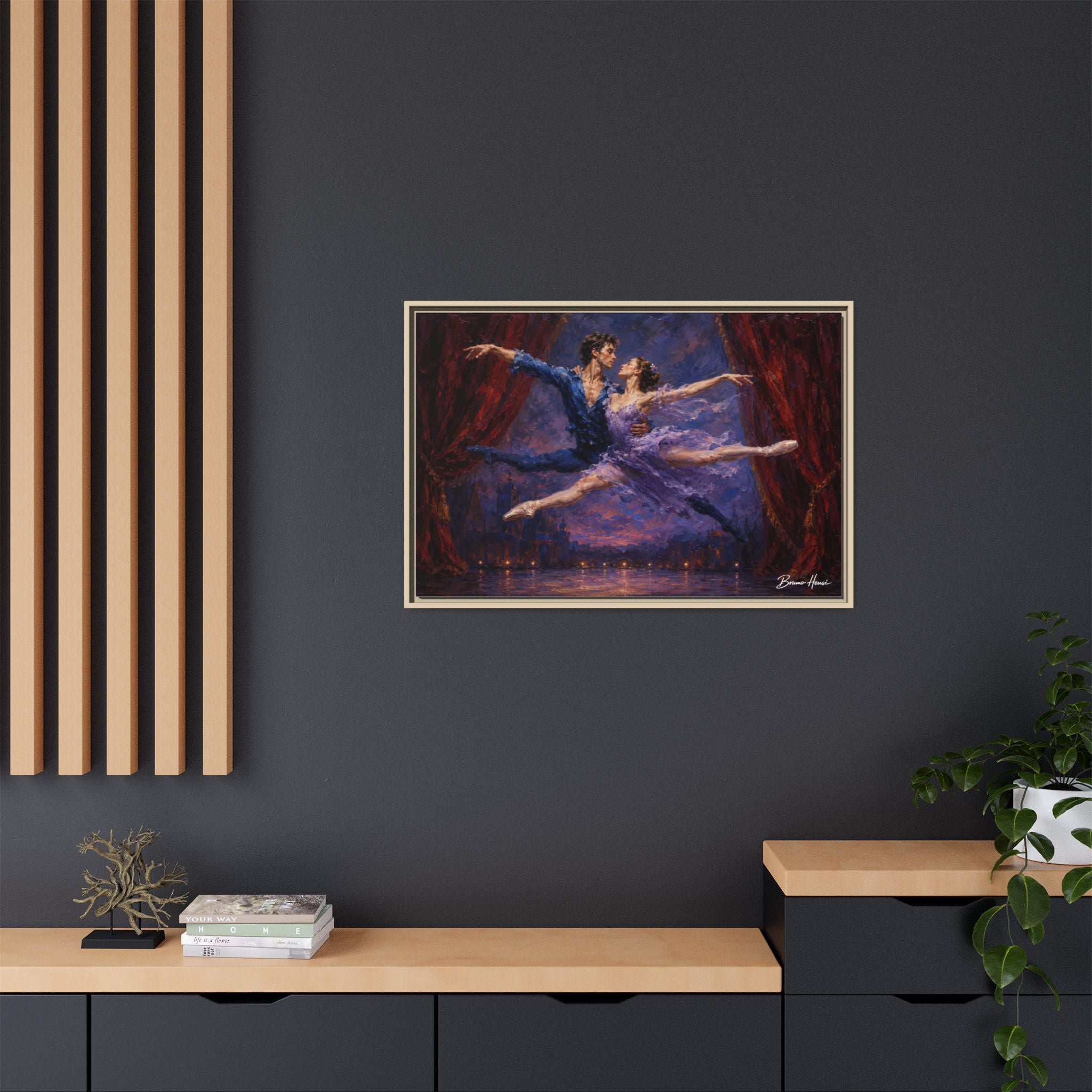 Framed Ballet Canvas Print — Romantic Dancing Couple Wall Art