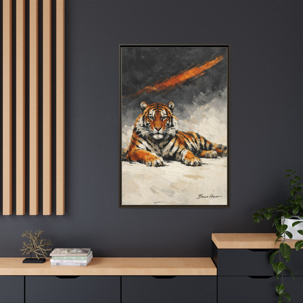Framed Tiger Canvas Wall Art — Majestic Orange & Gray Matte Print