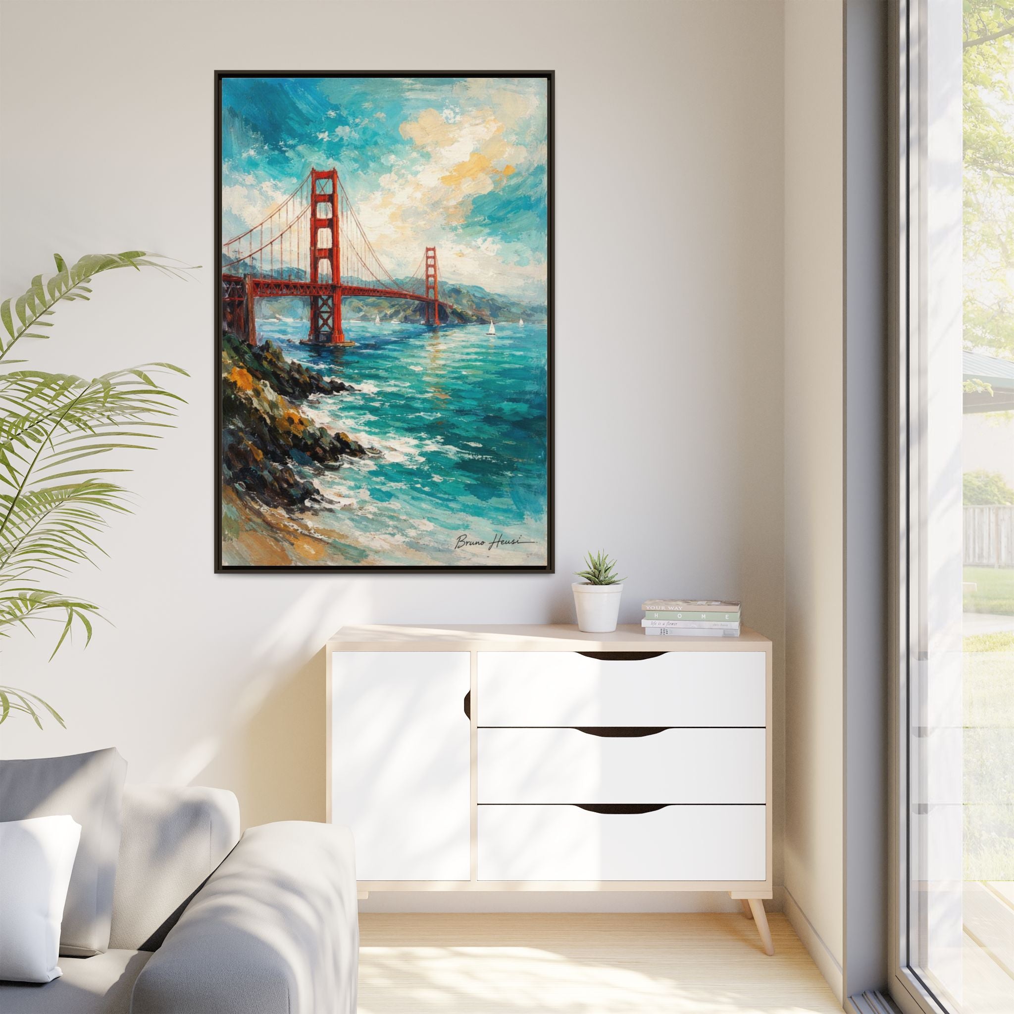 Golden Gate Bridge Seascape Matte Canvas Framed Wall Art
