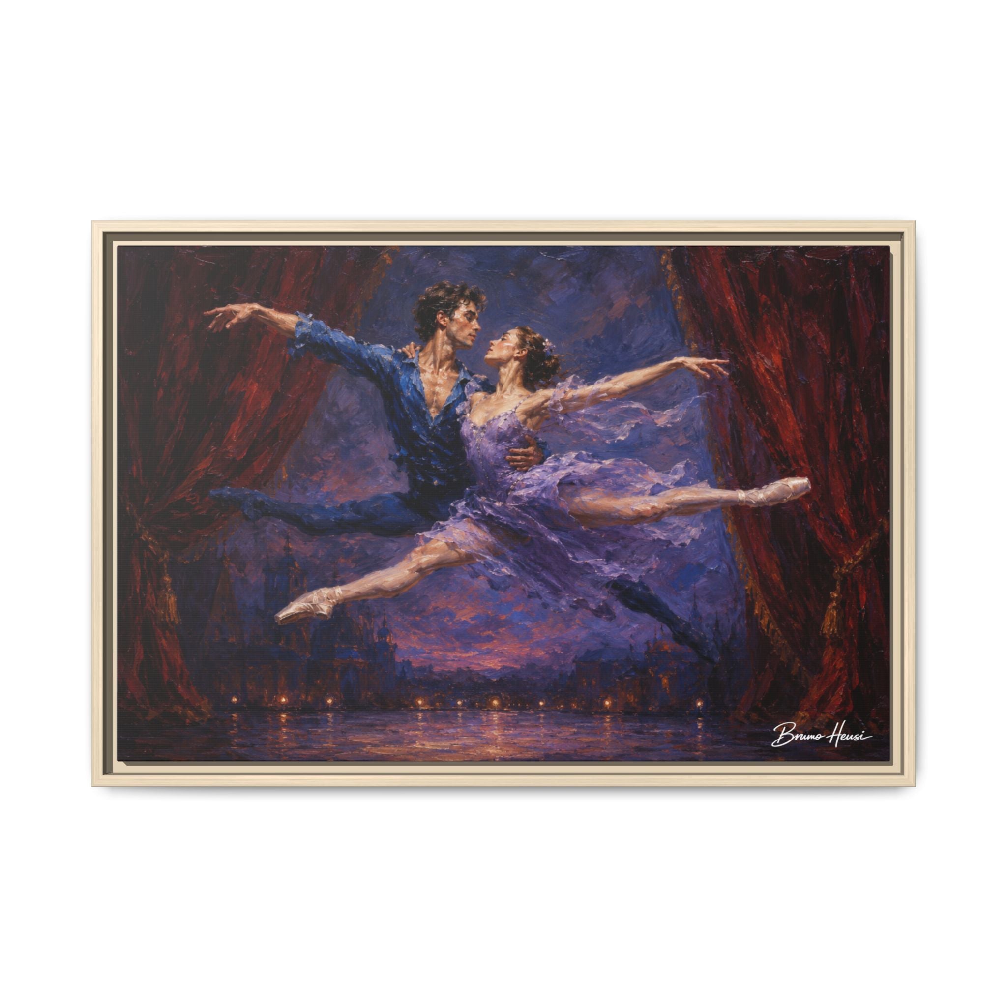 Framed Ballet Canvas Print — Romantic Dancing Couple Wall Art