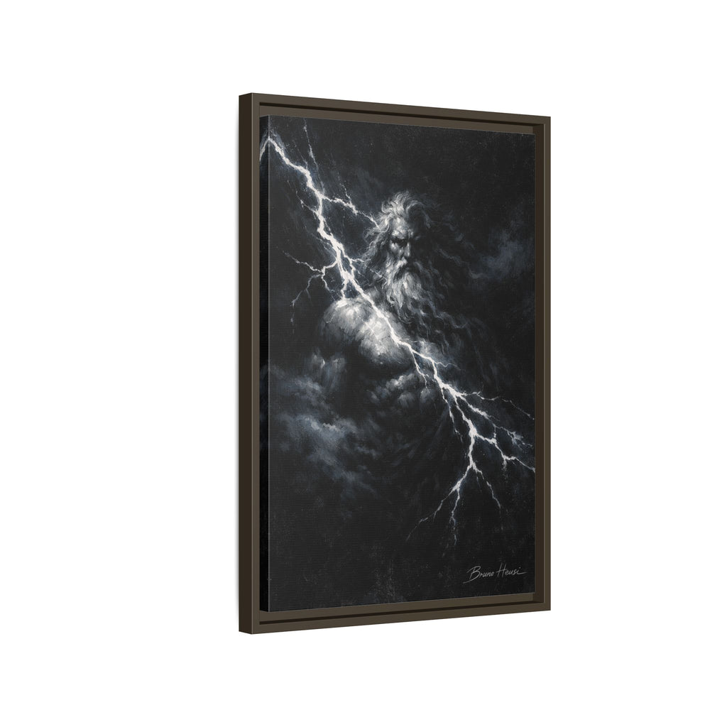 Zeus Lightning God Framed Canvas Wall Art — Stormy Mythology Print