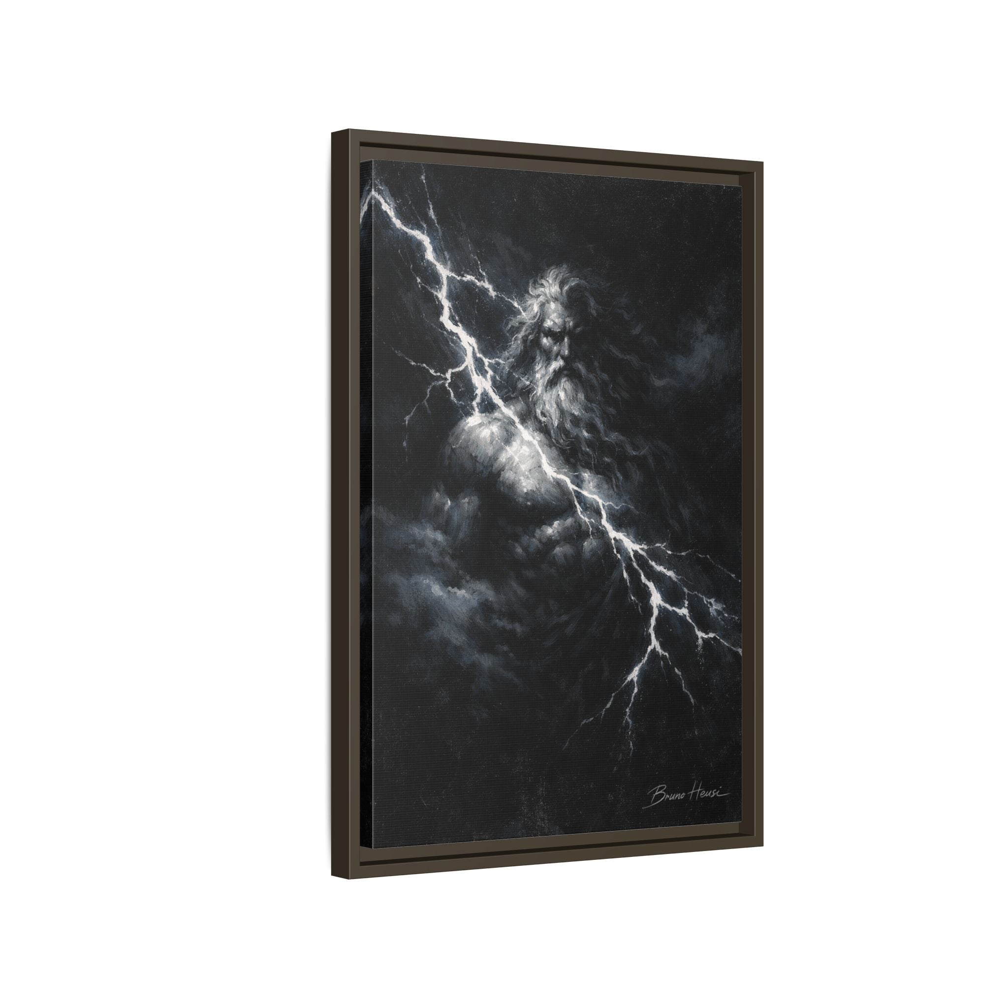 Zeus Lightning God Framed Canvas Wall Art — Stormy Mythology Print