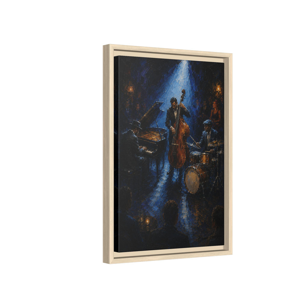 Framed Jazz Quartet Canvas Wall Art – Moody Blue Music Scene