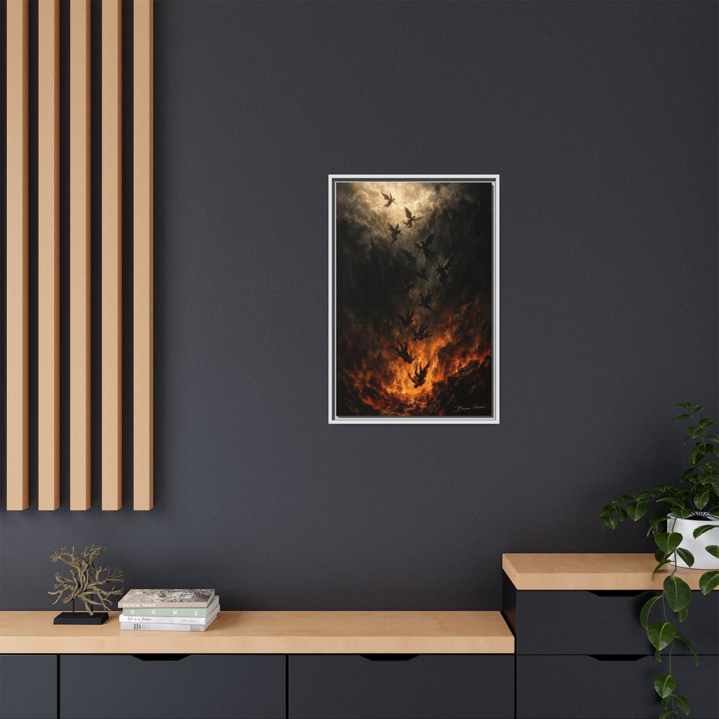 Falling Angels Matte Framed Canvas Print — Dark Fantasy Wall Art