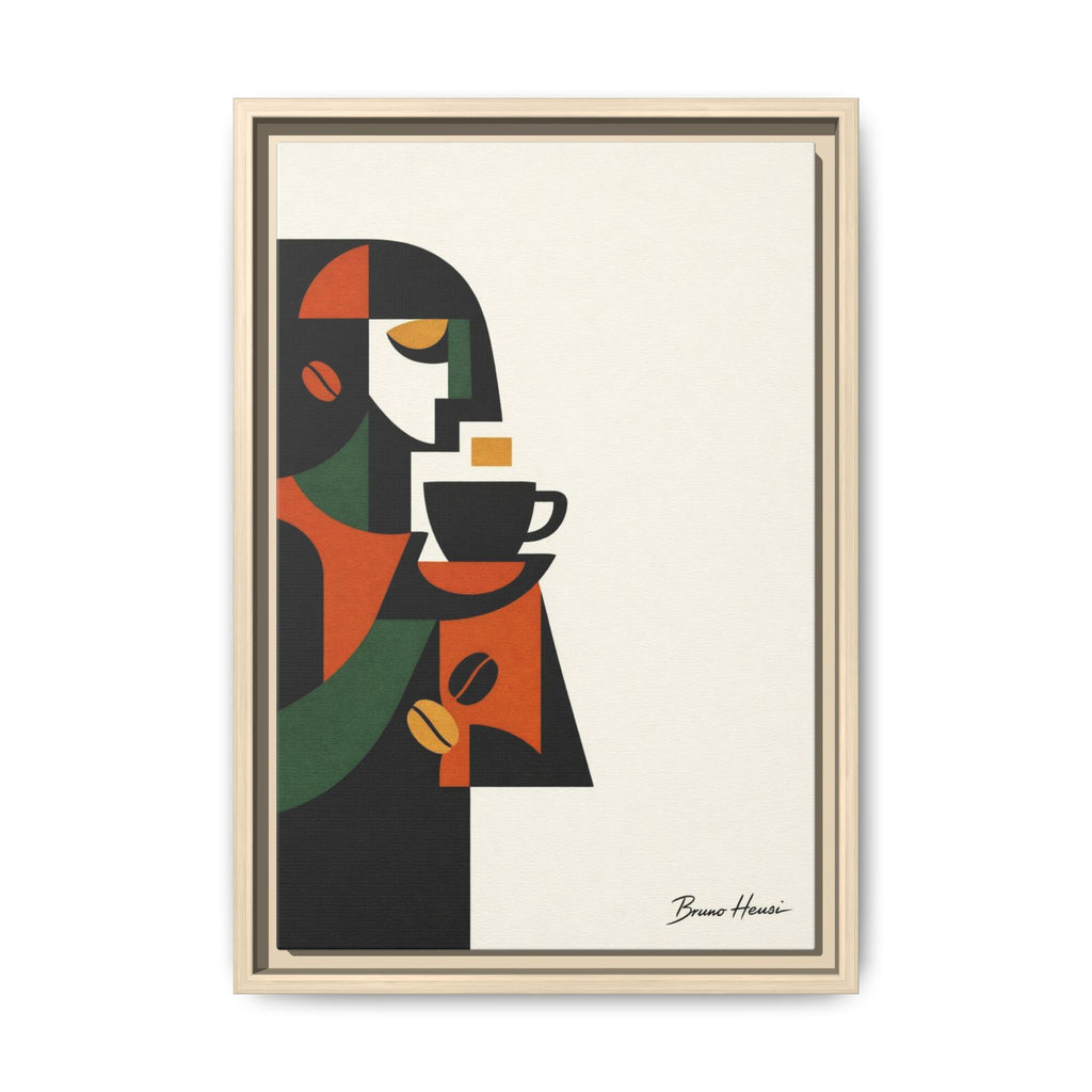 Abstract Coffee Drinker Framed Canvas Print — Modern Café Wall Art