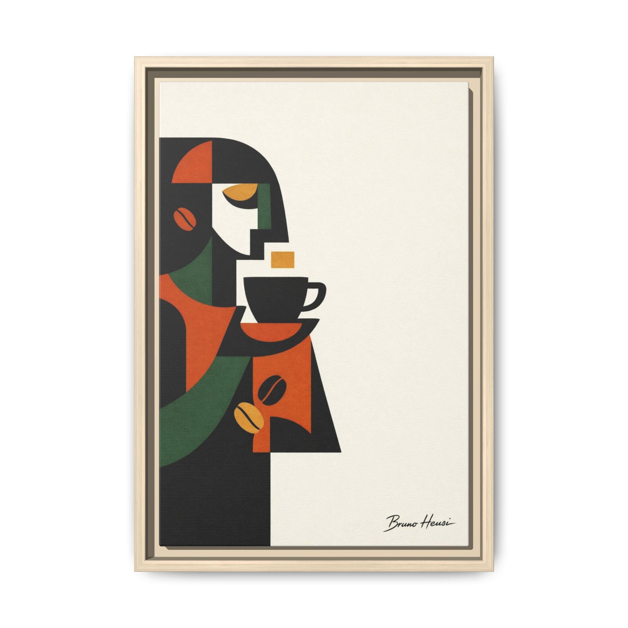 Abstract Coffee Drinker Framed Canvas Print — Modern Café Wall Art