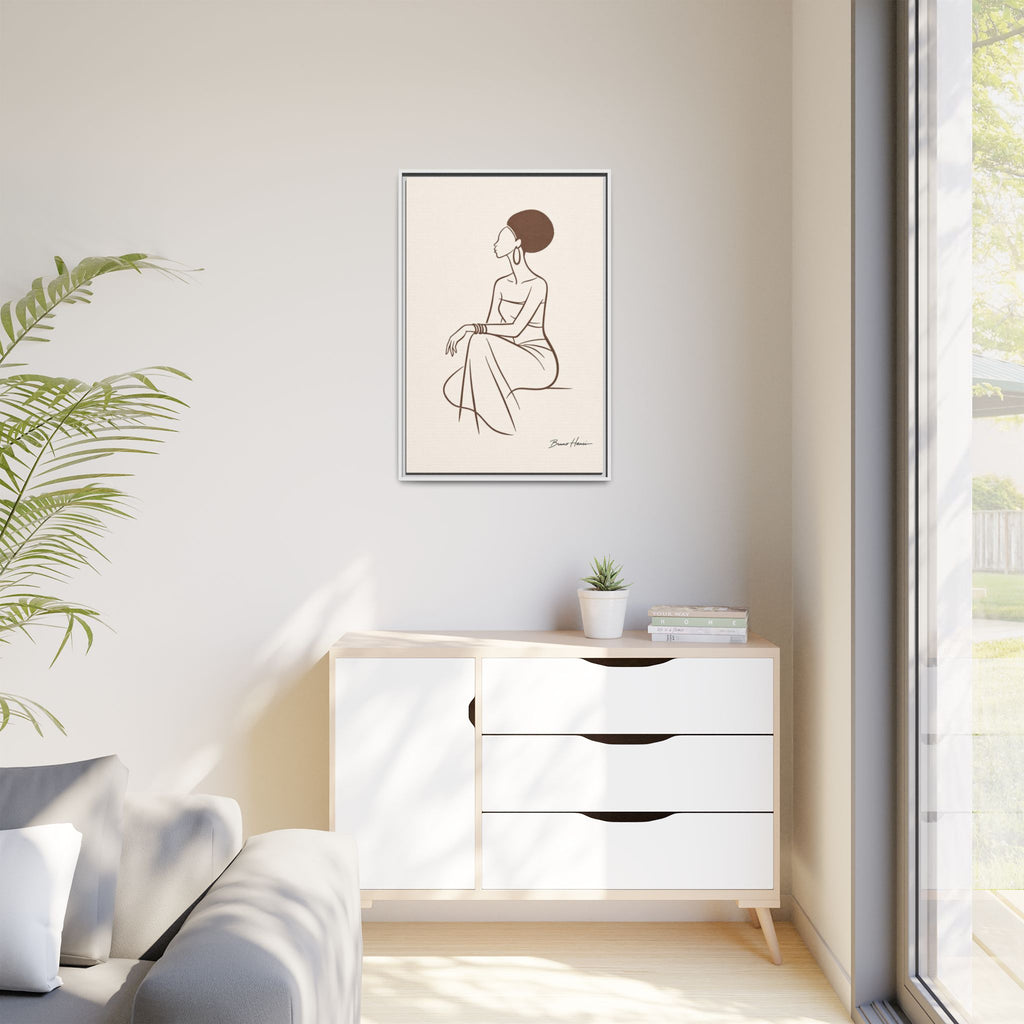 Elegant Minimalist Line Art Woman — Framed Matte Canvas Wall Art