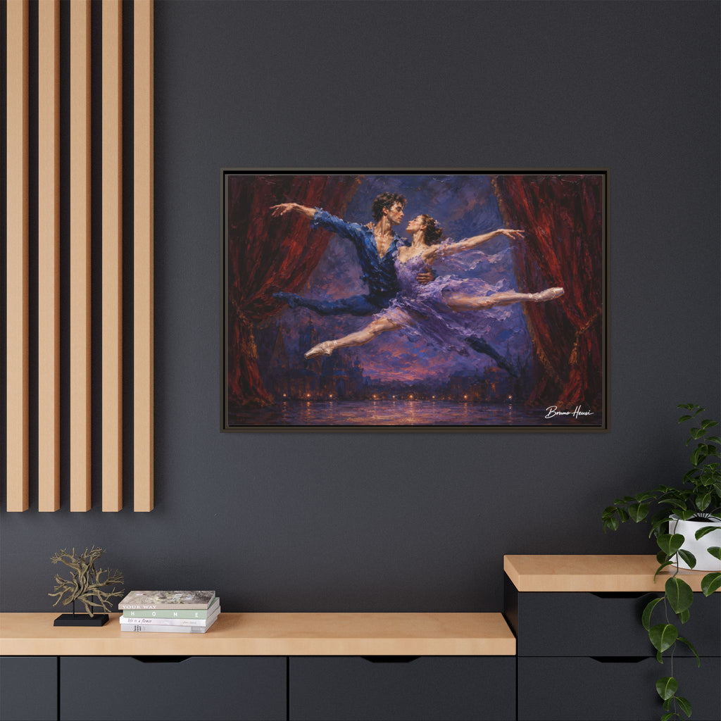 Framed Ballet Canvas Print — Romantic Dancing Couple Wall Art