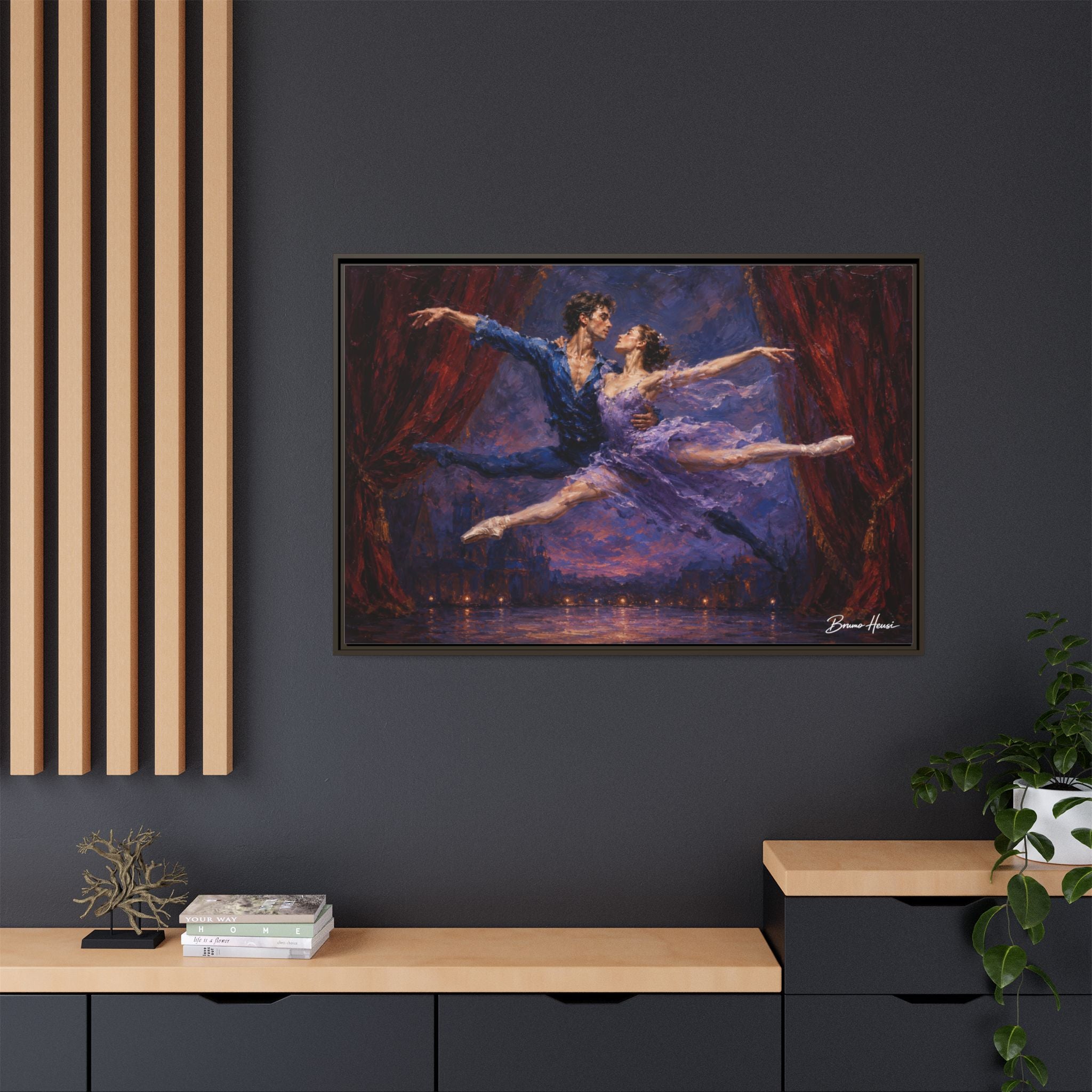 Framed Ballet Canvas Print — Romantic Dancing Couple Wall Art