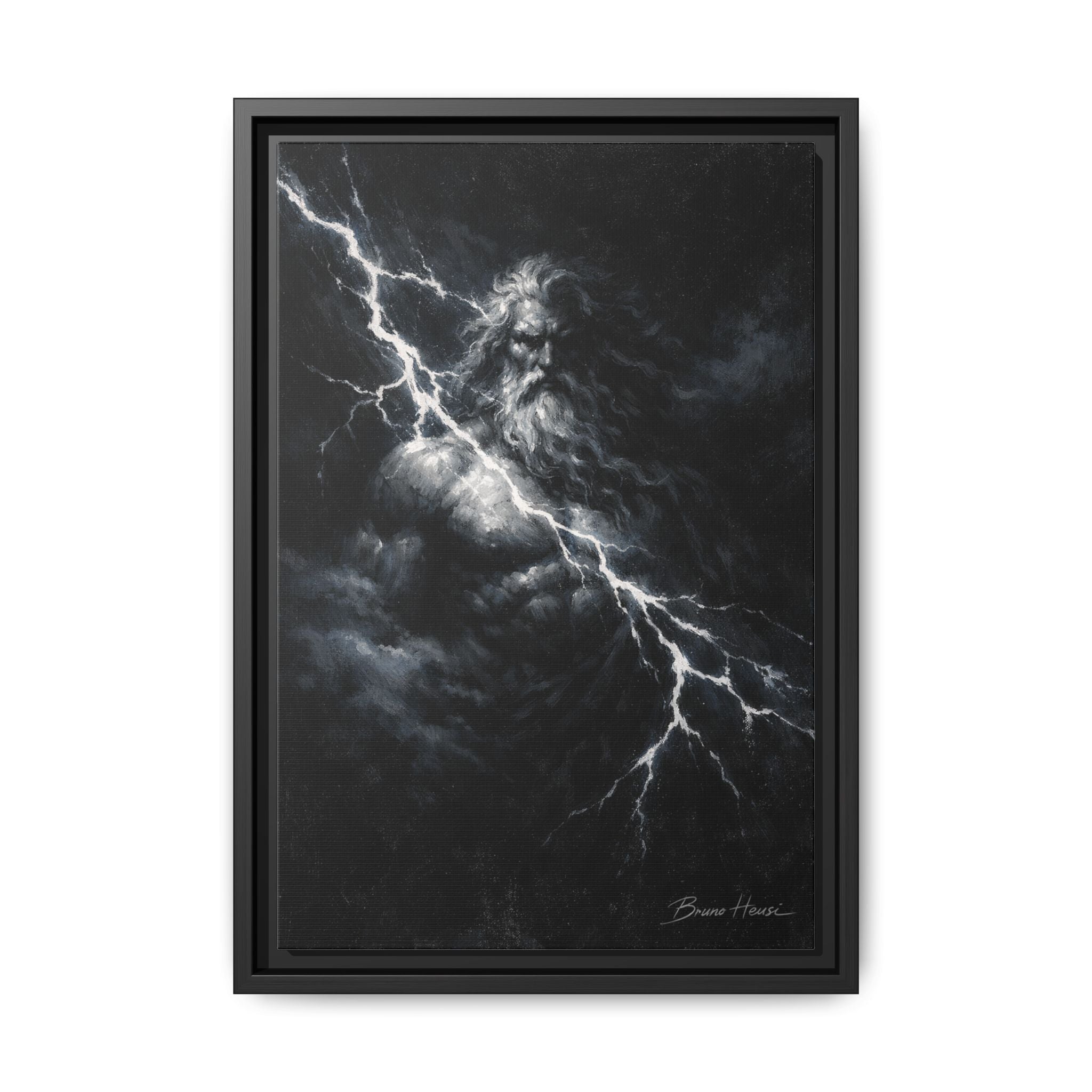 Framed Matte Canvas Print — Zeus Lightning God Art