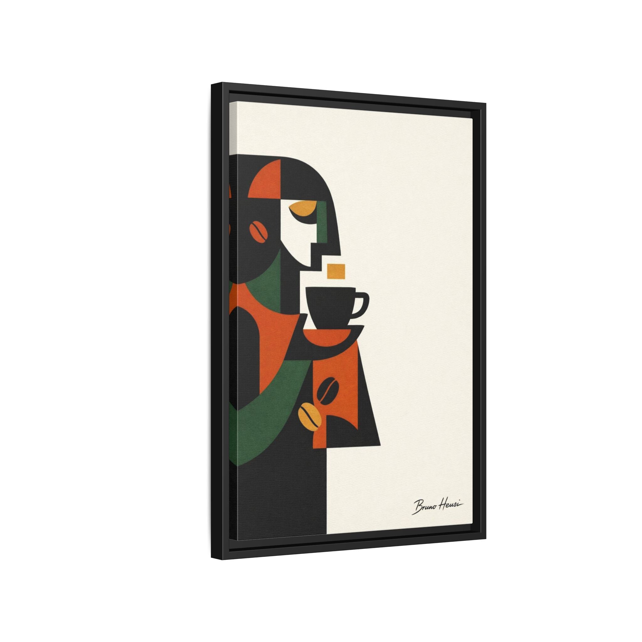 Abstract Coffee Drinker Framed Canvas Print — Modern Café Wall Art