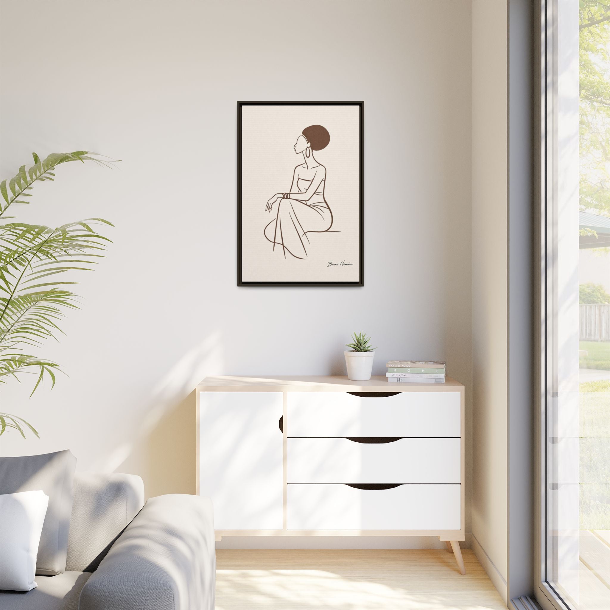 Elegant Minimalist Line Art Woman — Framed Matte Canvas Wall Art