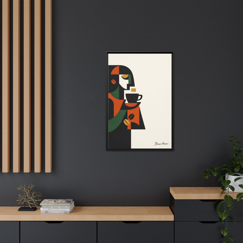 Abstract Coffee Drinker Framed Canvas Print — Modern Café Wall Art