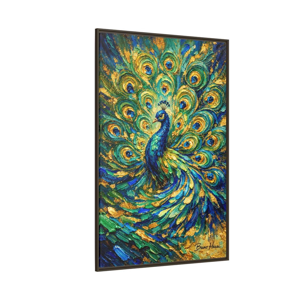 Peacock Oil-Style Framed Canvas Wall Art — Vibrant Blue & Gold Peacock Painting