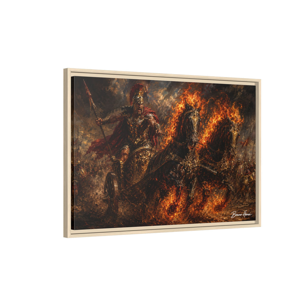 Flaming Chariot Framed Canvas Wall Art — Mythic Warrior Matte Print