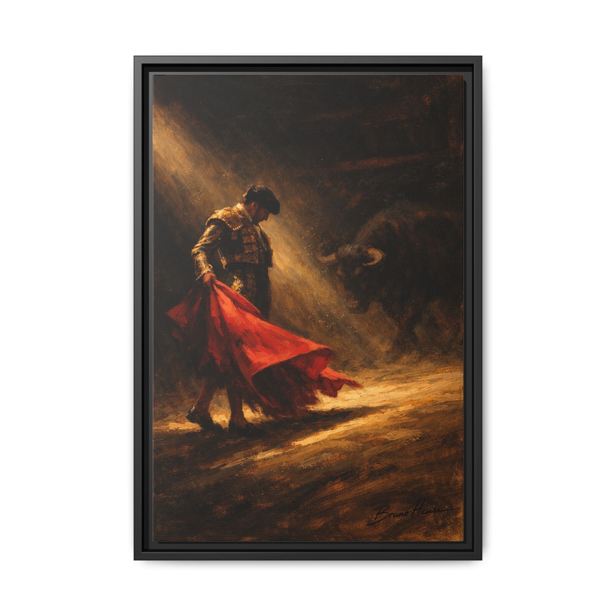 Matador Canvas Wall Art – Classic Spanish Bullfighting Scene Framed Print