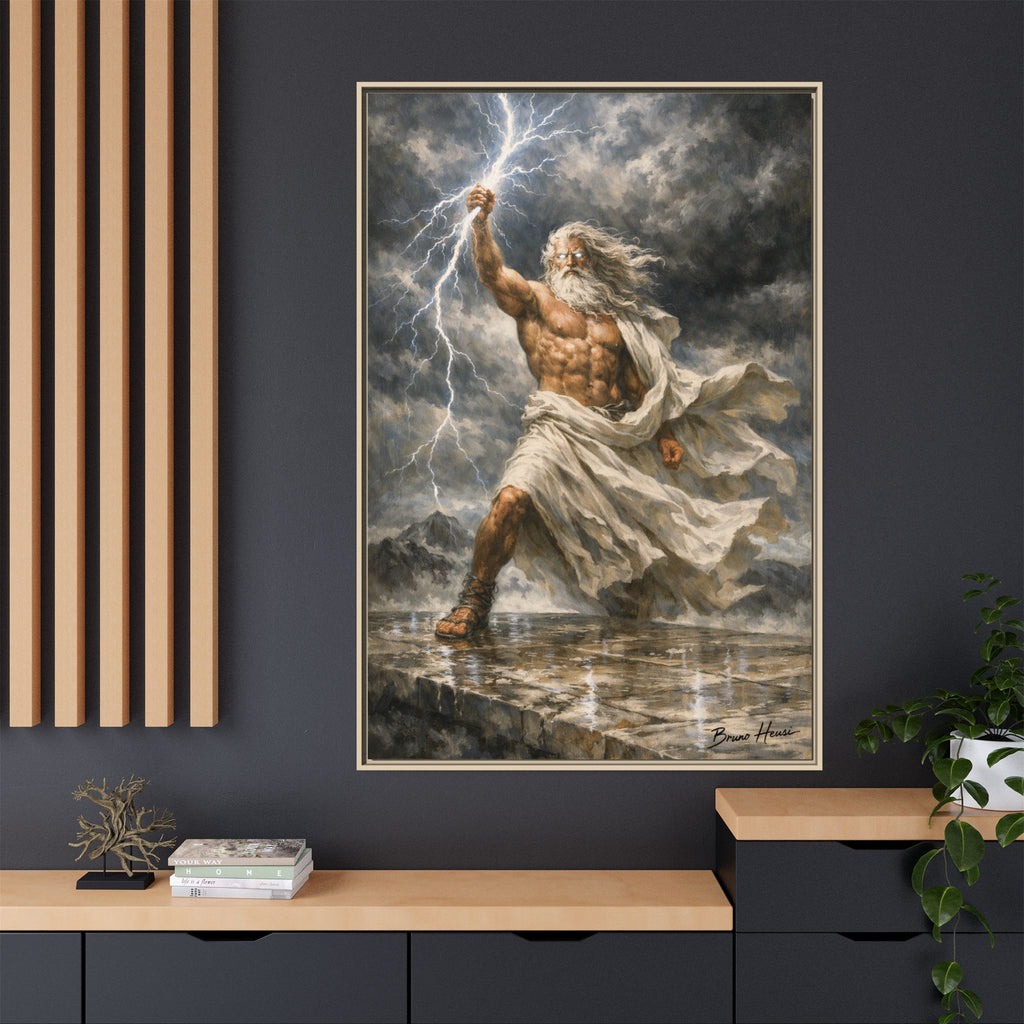 Framed Matte Canvas - Zeus Lightning God Wall Art